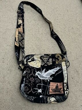 Nevermore Bat Crossbody Bag, Gothic Witch Potion Purse, 100% cotton, handmade